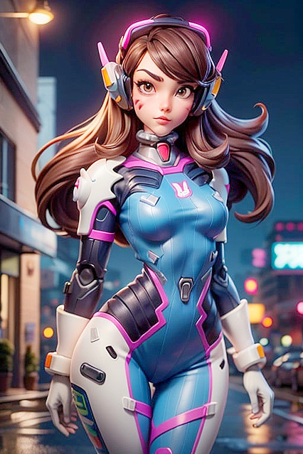 Robot Armor Showdown in Cyberpunk City – Dynamic Poses Heat up the Picture