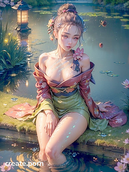 Off-Shoulder Beauty in a Stunning Kimono for Realistic Hentai Pleasure