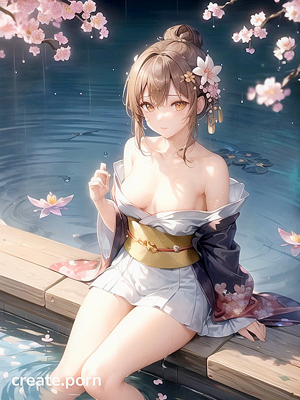 Wearing a Beautiful Kimono at Night, One Shoulder Exposed for Seductive Hentai Pleasure