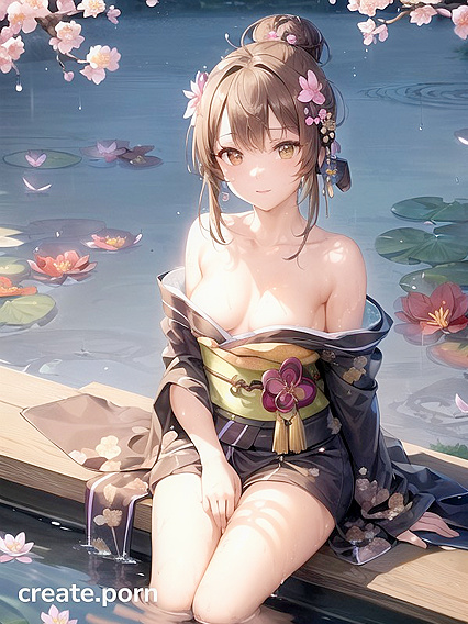 Leaning Over the Pond’s Edge – Perfect Hands Touching Water in Sensual Hentai Image