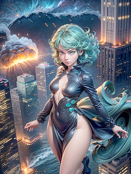 Mouth-Close Picture Amidst Explosions and Tornadoes in  Hentai Images