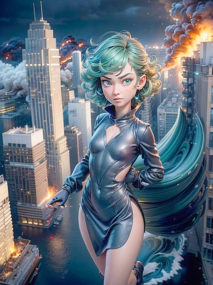 Her Face Upset in Top-Down View with Wind Blowing Through Her Hair Hentai Image