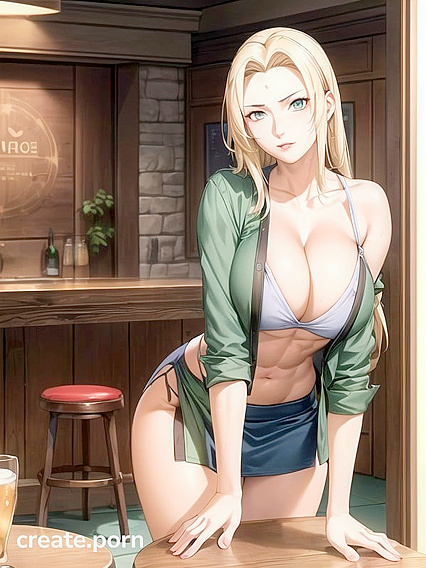 Horny Bartender Shows Off Her Camel Toe in Seductive Hentai Images