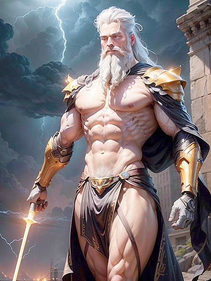Zeus with Tesla Coils Bound to His Muscular Chest in Steamy hentai Picture