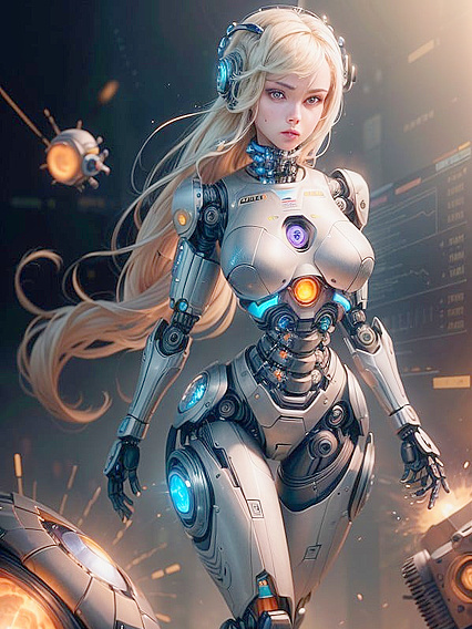 Athena in Futuristic Armor with Medium Boobs and Gear-Fueled orgasms