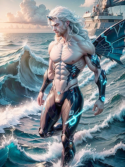 Manly Chest Hero Walks on Water in Ocean Storm for  Hentai Picture