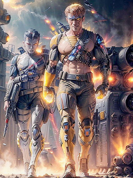 Walking Through Battlefields with Black Sideburns and Buzzed Hair in Explosive Hentai Picture