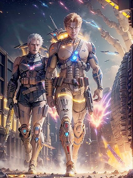 Sword-Wielding Warrior with Robotic Wings Dominates Battlefield in Hentai Picture