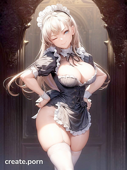 Victorian Fantasy Maid with Huge Breasts and Tiny 18+ Waist Smirking Seductively