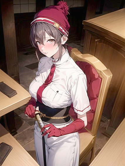 Red Gloved Tease –  Solo Pleasure in hentai AI Picture