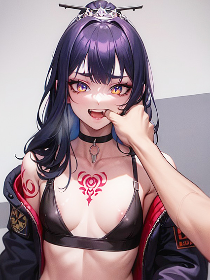 Diadem's Seductive Smile and Casual Jacket Style in Erotic Hentai Action