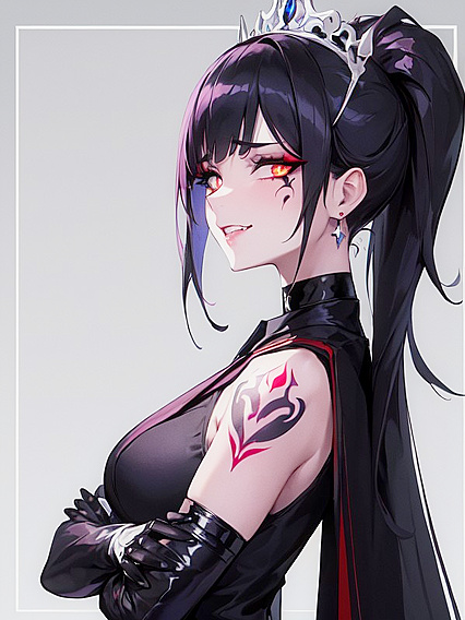 Seductive Villainess with Thick Eyelashes and a Mischievous Grin in Hentai Action