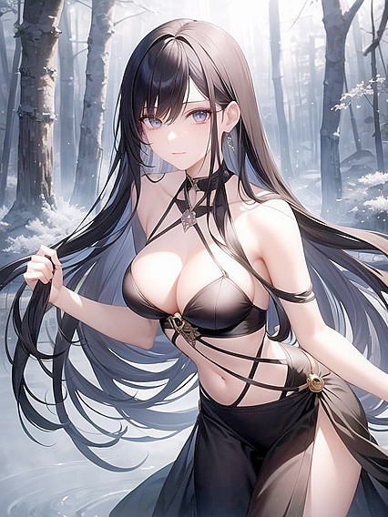 Surreal Dreamscape with Flowing Black Hair and Captivating Hentai AI Action