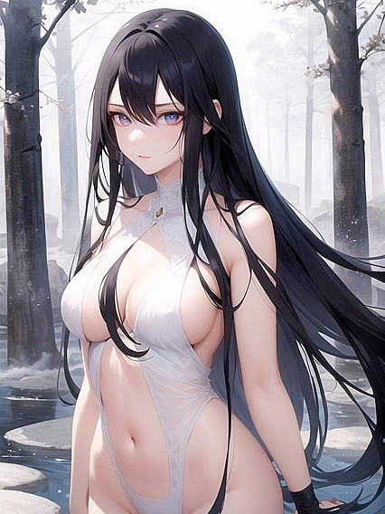 Mystical Warrior Floats Through Enchanted Forest, Exuding Power and Tranquility in Erotic Detail