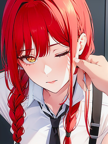 Makima Playfully Pinches Her Cheeks While Seductively Eyeing You in Hentai Action