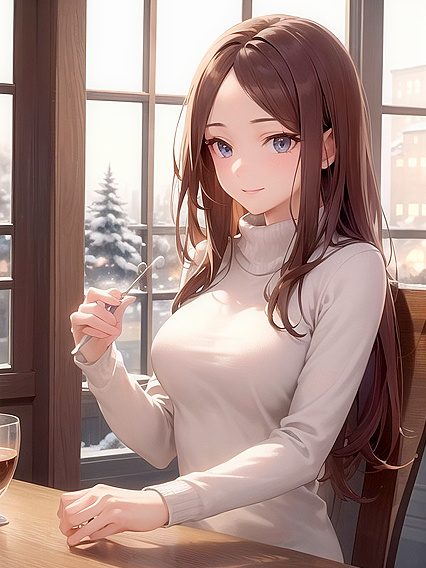 Cozy Café with Vibrant Winter View and Softly Lit Fairy Lights Features Busty hentai Action