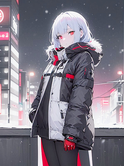 Snowflakes Fall as She Breaths in the Chilly Air for Anime-Style Hentai Pleasure