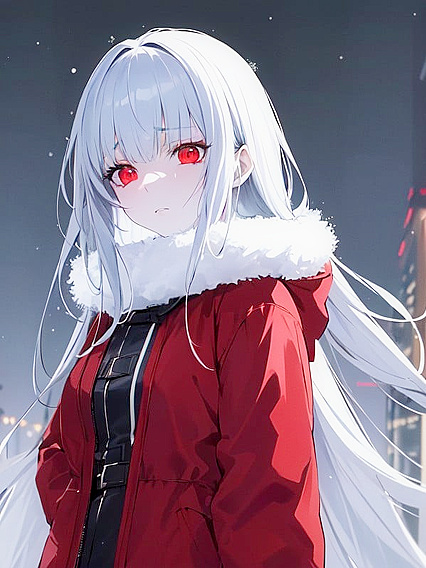 Cute Red-Eyed Girl 18+ in Chic Winter Outfit Adds Beauty to Somber hentai Moments