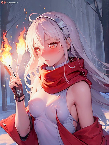 Mischievously Smiling While Blushing in a Colourful World of Busty Pleasure