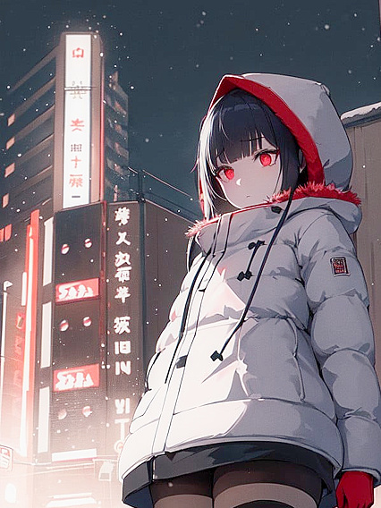 Melancholic Anime Beauty Lost in Thoughts Amidst Vibrant Neon Lights and Seduction