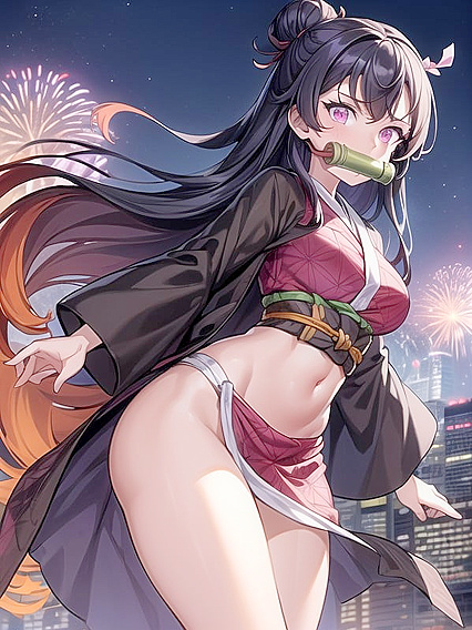 Colorful Kimono-Wearing Girl 18+ Stares Seductively at the Camera in Hentai AI Pleasure