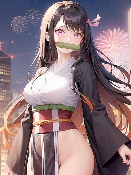 Colorful Kimono Girl 18+ Stares Seductively at the Camera in Masterpiece Hentai Scene