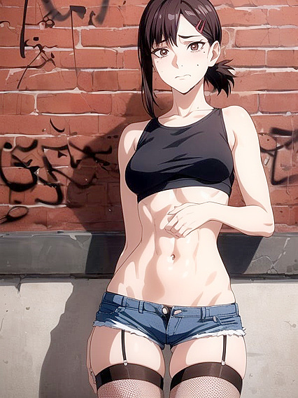 Seductive Model in Fishnets and Form-Fitting Clothes Caresses Her Face inSTEAMY Hentai Scene