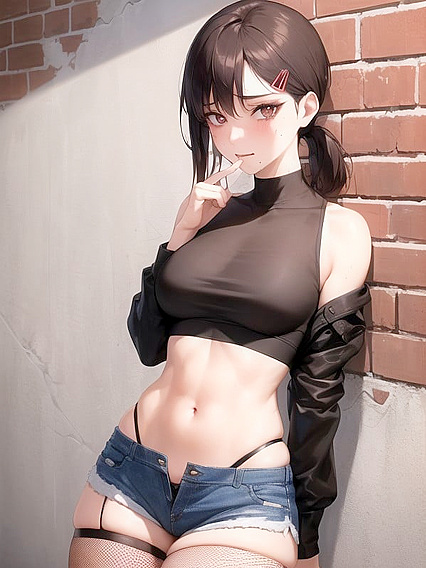 Wearing a Form-Fitting Black Crop Top with Metal Band Logo for Steamy Hentai Action