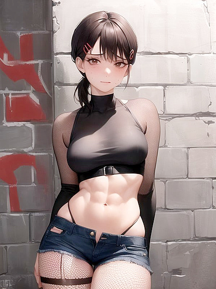 Blushing Beauty in Fishnets Shows Off Her Perfect Medium Breasts in Seductive Hentai Scene