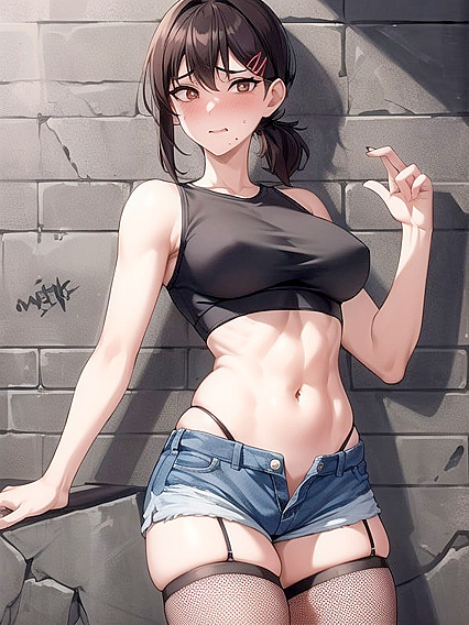 Medium Breasts and Exposed Navel in Front View Hentai AiPorn