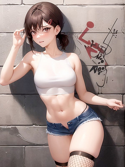 Medium Breasts and Exposed Navel: Intense Eye Contact in hentai AI Porn