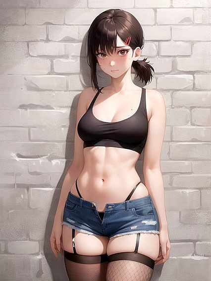 Sexy Stockings and Jean Shorts Against a Graffiti-Covered Brick Wall Hentai Delight