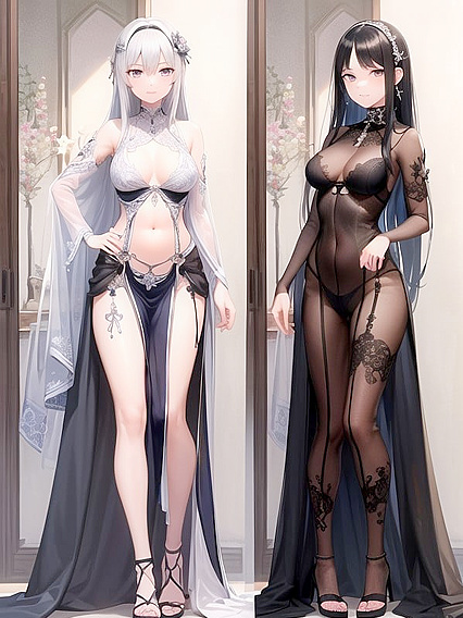 Kaguya Luna's Long Dress Twirls in Sultry Waist-Shot Hentai Scenes