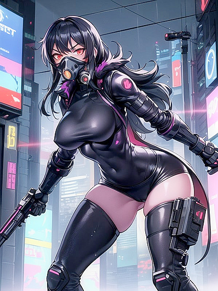 Angry Woman in Trench Coat and Gas Mask for Intense Hentai Pleasure