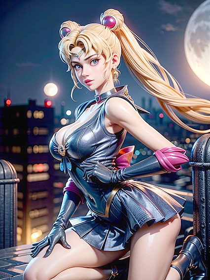 Sailor Moon Seduces With Cleavage Under the Glowing Full Moon Hentai Scene