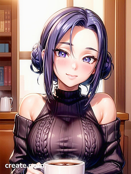 Oversized Sweater Slips Off Shoulder in Ambient Lit Hentai Scene