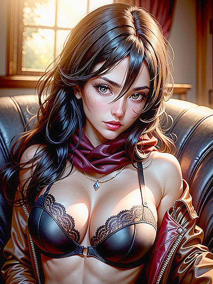 Mikasa Ackerman Lying Seductively on a Velvet Chaise in a Luxury Boudoir