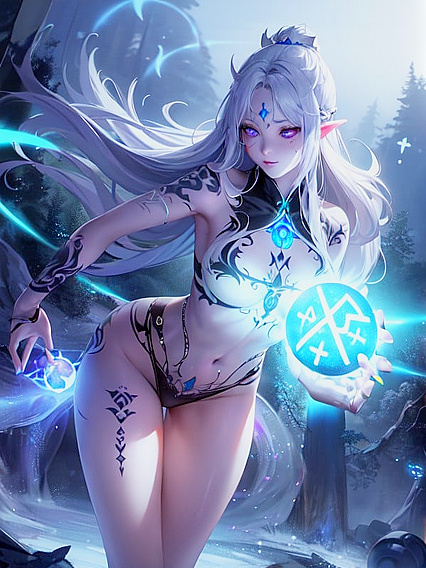 Mystical orbs illuminate her waist in night hentai ecstasy