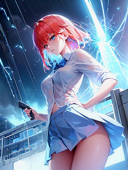 Cute Girl 18+ Shoots Electric Rays While Wearing a Sexy See-Through White Shirt