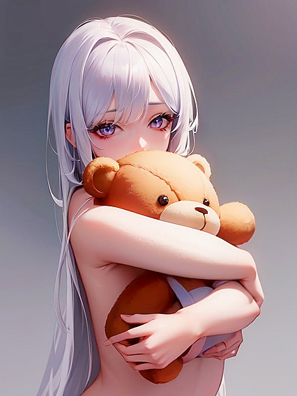 Hugging Naked Teddy Bear in Sensual Hentai Action