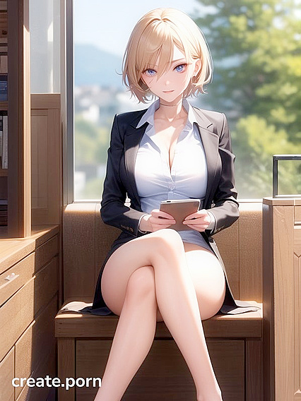 Blonde-Haired Red-Eyed beauty in School Uniform Tempts Classmates with Seductive Leg Crossing