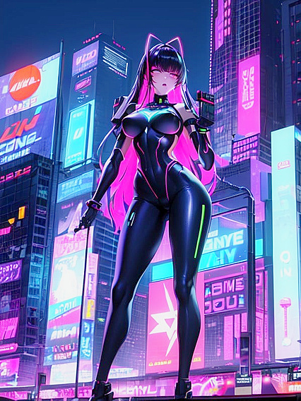 Vivid Giant LED Screens and Neon Hovercars in Futuristic Hentai Orgasms