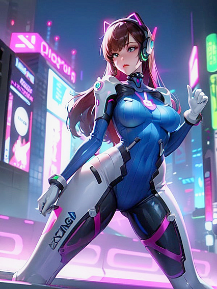D'va Navigates Futuristic City With Holographic Ads in Vibrant Hentai Action