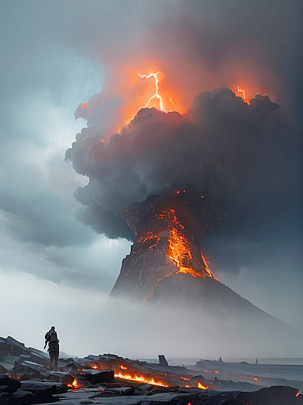 Lightning Strikes Illuminate the Panoramic Scene with an Oppressively Erotic Atmosphere