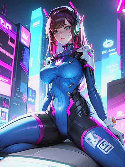 Neon-Drenched Futurist Cityscape with Drones and Vibrant LED Screens in Hentai AI Action