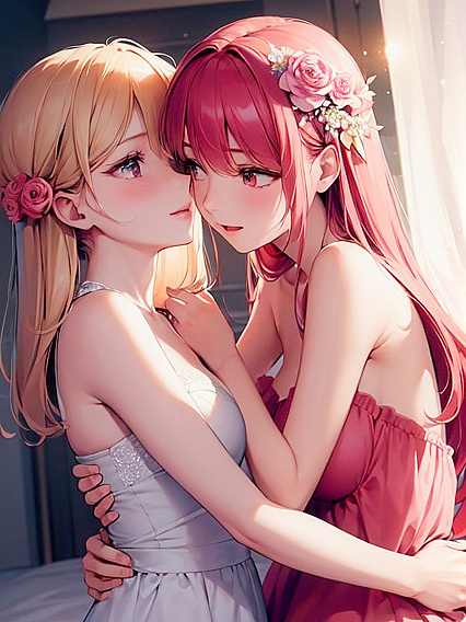 Romantic Embrace Under Stars: Tender Love Amidst Roses in Hentai Bliss