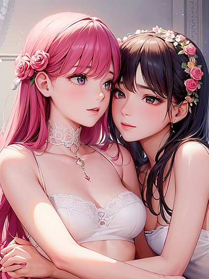 Tender Embrace Under Starlit Sky With Roses and Candles in Romantic Hentai Scene