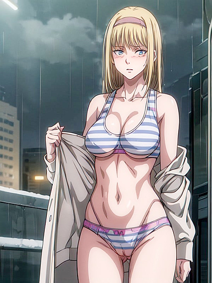 Calvin Klein Sports Bra Seduction in Futuristic Cyberpunk City Hentai