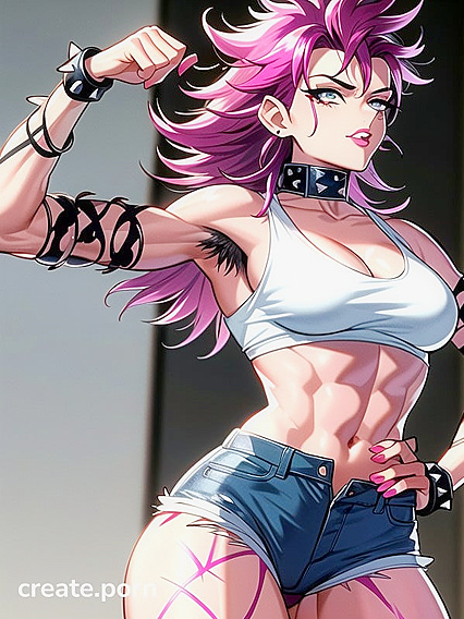 Spiky-Haired Babe in Black Clothes and Fingerless Gloves Fucks Hardcore in HentaiIA