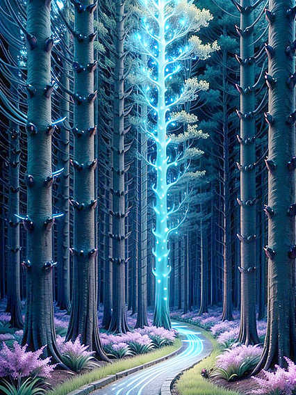 Bioluminescent Forest PathwaysLit by Glowing Flowersand Firefly MagicHentai